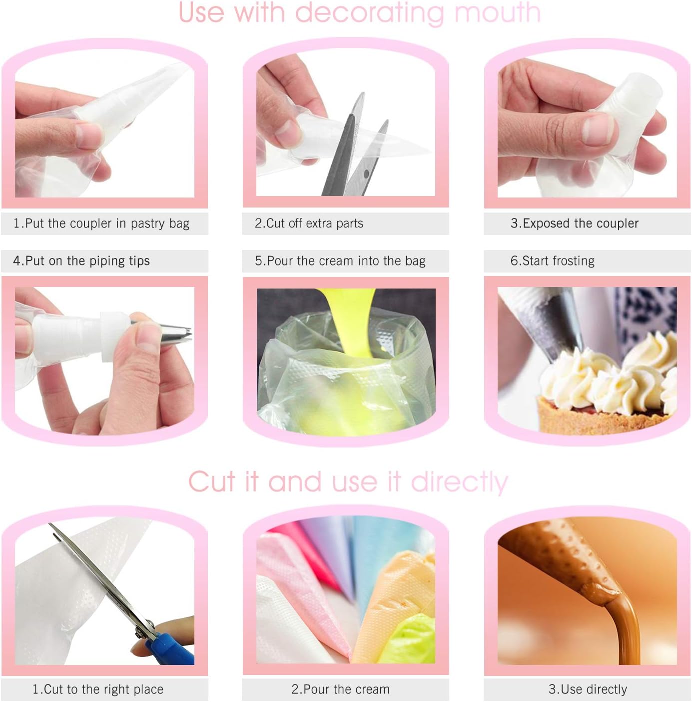 VolksRose 18-Inch Disposable Piping Bags - 100 Anti-Burst Non-Slip Cake Decorating Bags for Icing and Frosting