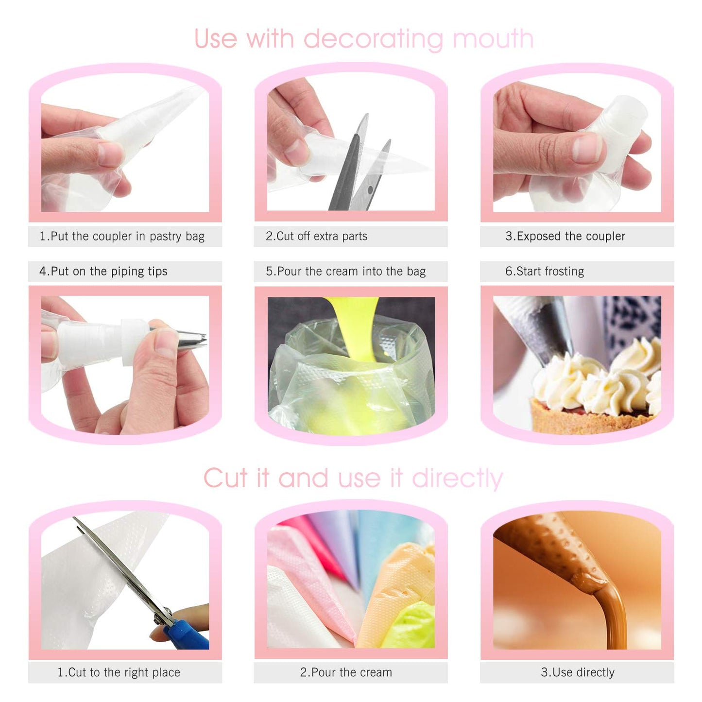 VolksRose 100Pcs Disposable Piping Bags, 18 inch Anti Burst and Non-Slip Pastry Bags, Thicken Cake Decorating Bags Icing Piping Bags for Cake Cupcakes Cookies Frosting, White