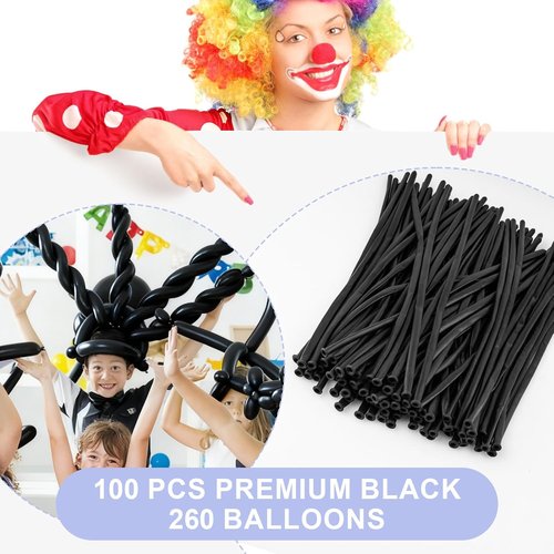 260 Premium Black Latex Balloons - Long Skinny Twisting Balloons for Weddings & Birthdays