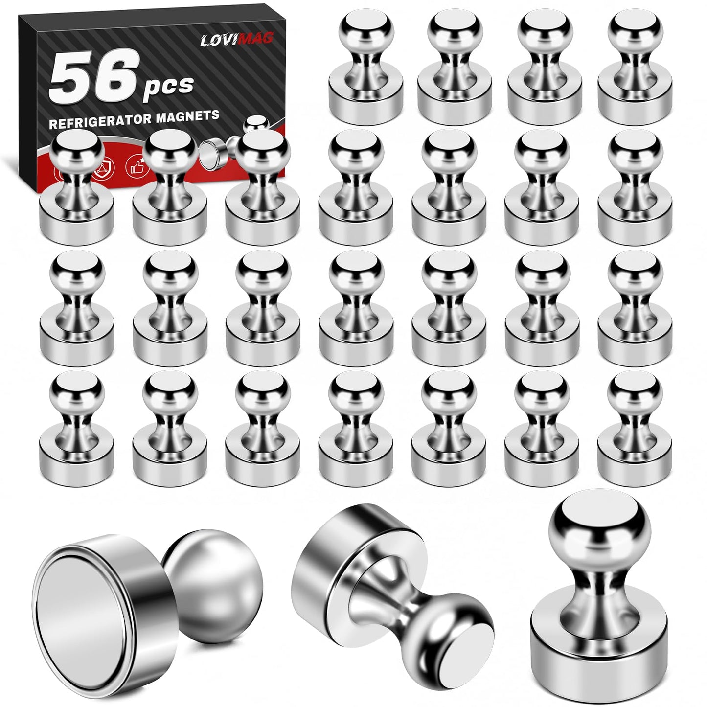 LOVIMAG Fridge Magnets 56 Pcs Refrigerator Whiteboard Small Strong Magnet Classroom Kitchen Accessories Decorative Locker Set Decor Must Haves Office Calendar Refrigerador Magnetic Cute Crafts Silver