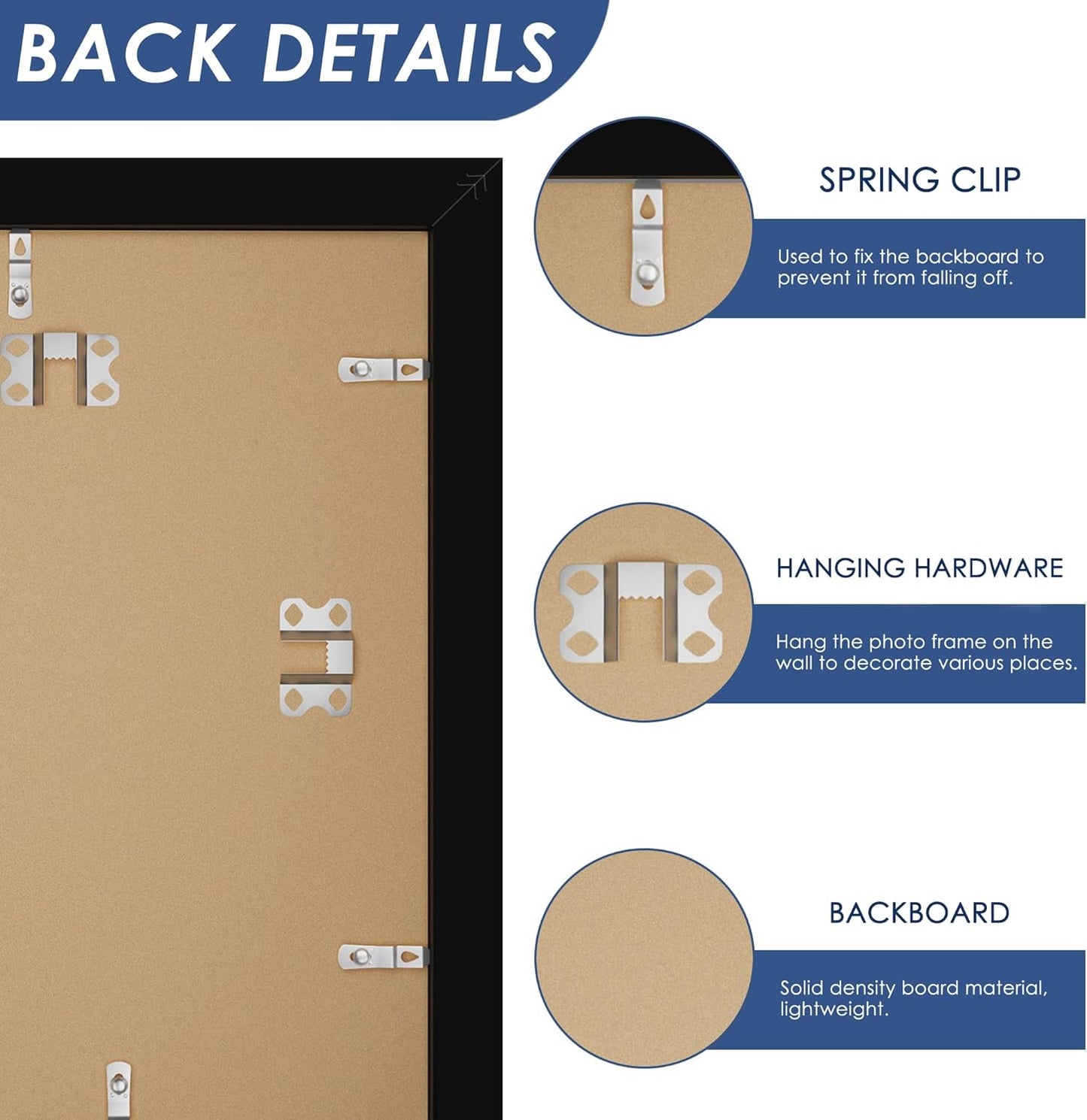 PEALSN 12x16 Picture Frame Set of 6 - Versatile Wall Mounting for 8.5x11 or 12x16 Photos - Black