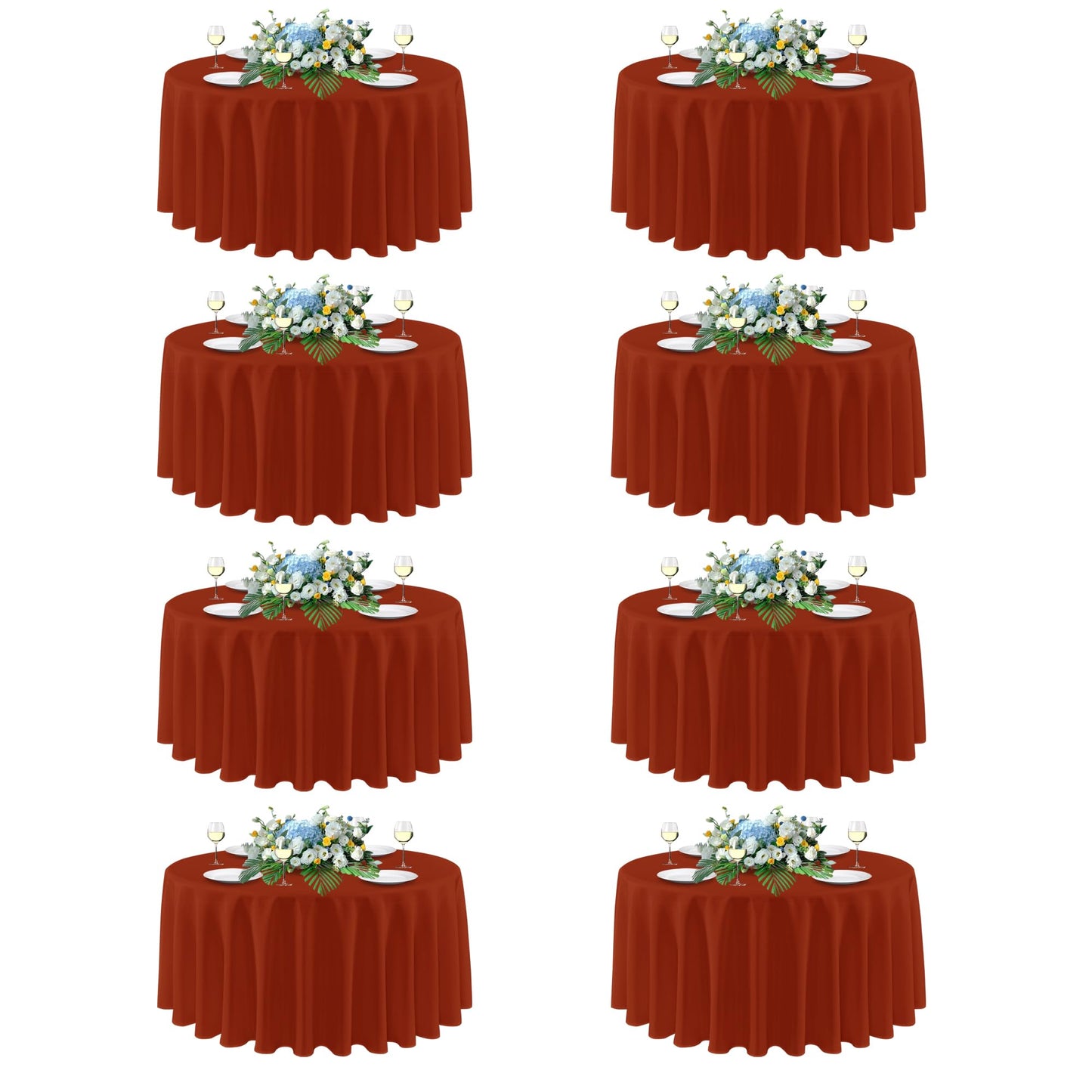 sancua Thanksgiving Round Tablecloth 90 Inch Diameter, 8 Pack Burnt Orange Circle Polyester Fabric Fall Table Cloth for Holiday Party Reception, Washable Table Cover (Fit 30-72 Inch Tables, Rust)