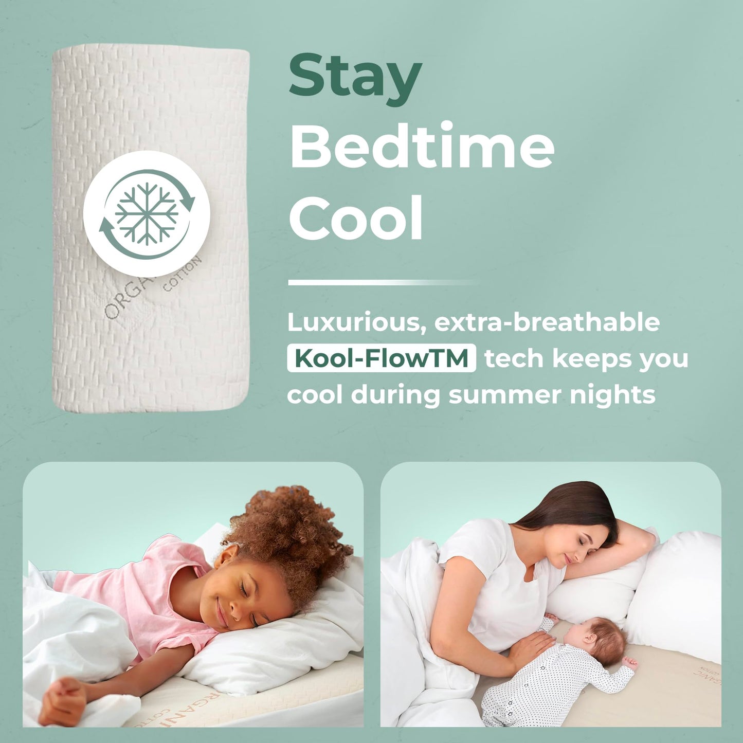 Memory Foam Mattress Protector – Organic Cotton with Eco-Friendly Greenshield Water Resistance – Kool-Flow Breathable Stretch Fabric – All USA Made – Best for Plush Beds – Queen
