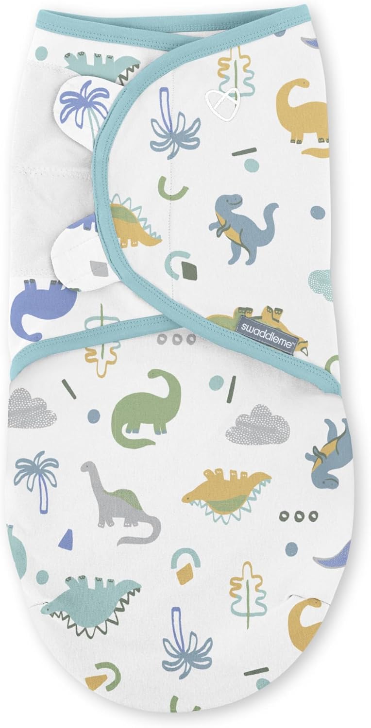 SwaddleMe by Ingenuity Baby Swaddle Blanket - 100% Cotton, 0-3 Months, Improves Sleep & Calms Reflex | 2-Pack, Tropical Dino