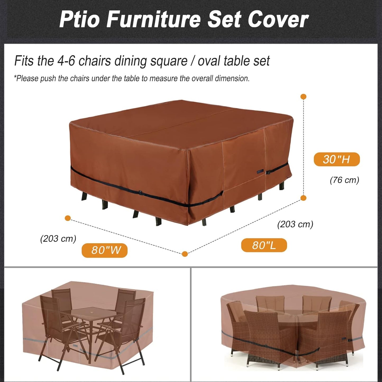 NettyPro Square Patio Table Cover - Waterproof 600D Heavy Duty Protection | 80 x 80 Inch, Brown