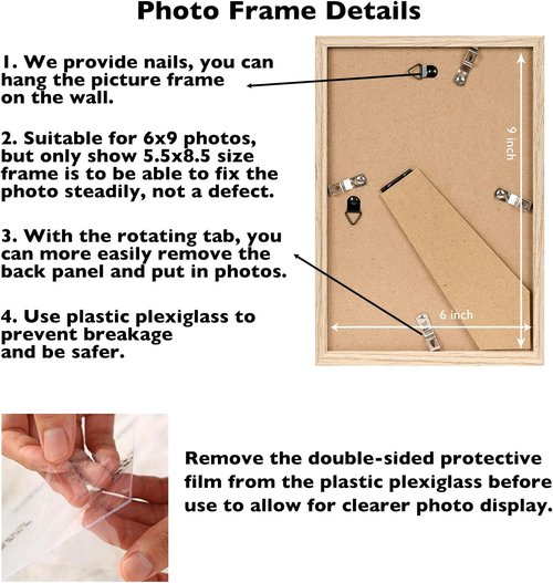 JCJMY 6x9 Picture Frame - Versatile Wall Mount or Tabletop Display | Shatter-Resistant Plexiglass, Natural Finish