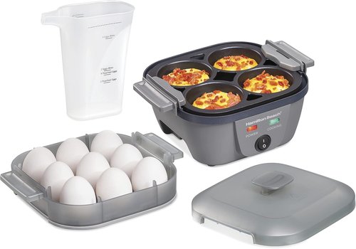 Hamilton Beach 6-in-1 Electric Egg Cooker - Versatile Hard Boiled, Poached & Omelet Maker - Grey