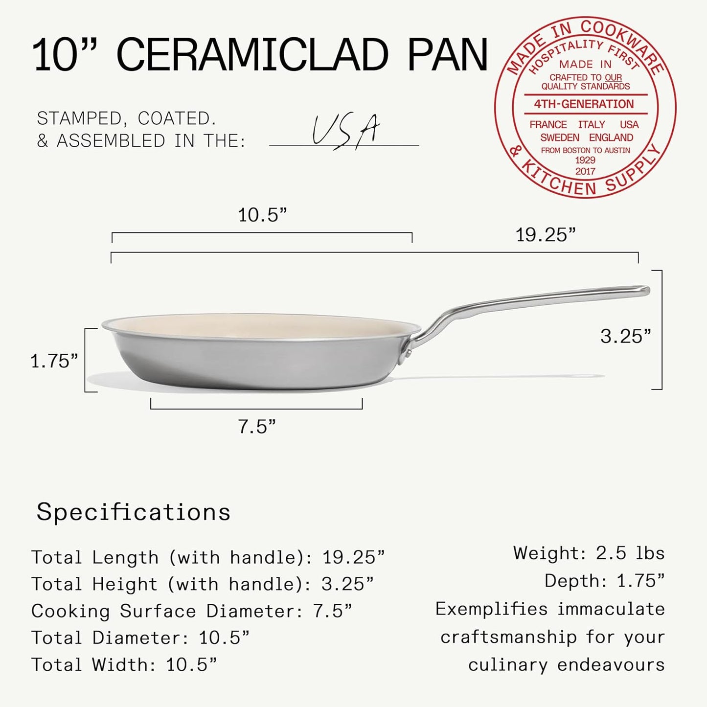 Made In Cookware 10" Ceramic Non-Stick Frying Pan | 5-Ply Stainless Clad, Stay-Cool Handle, USA-Made