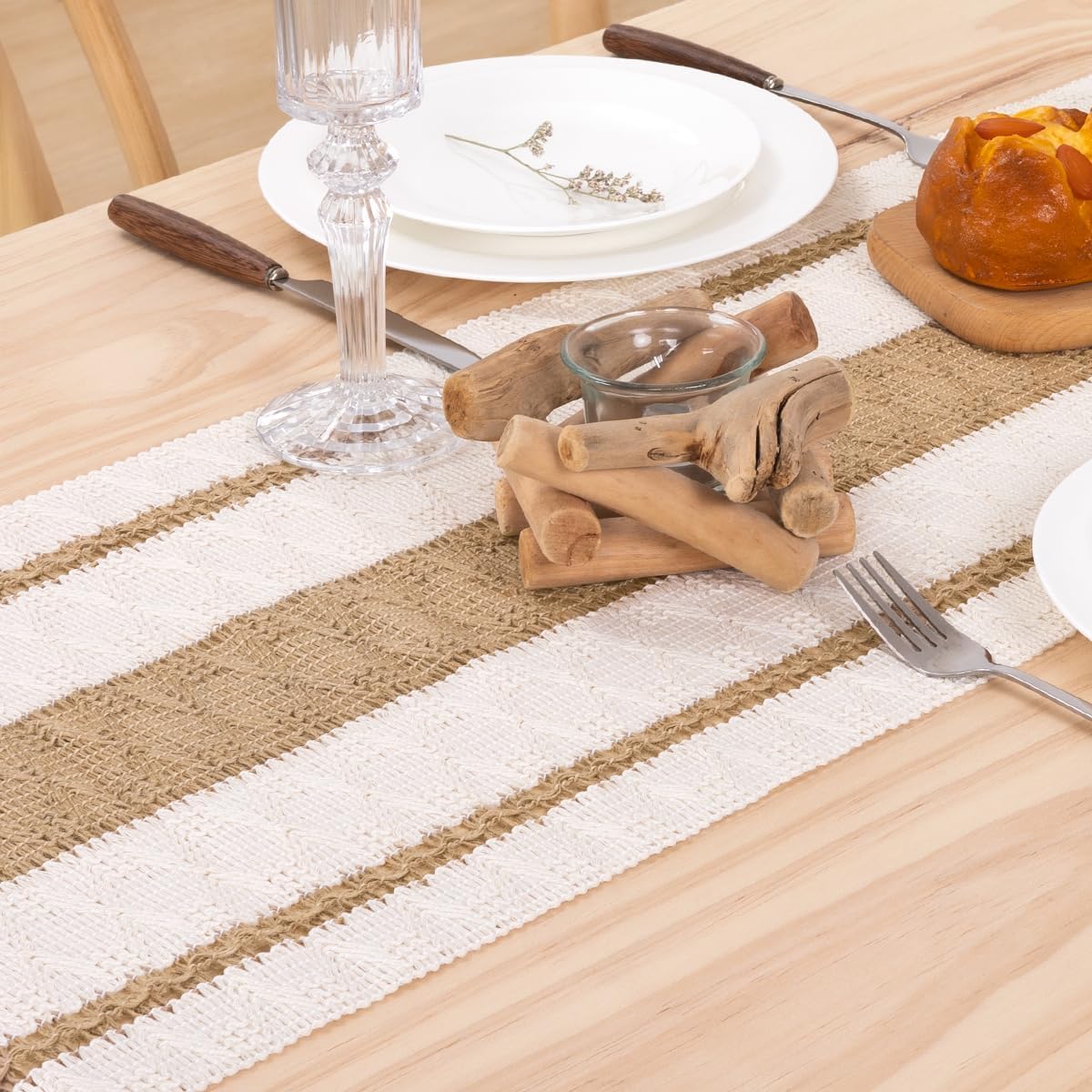 MLMW Boho Table Runner 48 inches Small Coffee Table Runner Rustic Burlap Macrame Jute Woven Table Decor Short Dresser Runners for Bedroom Living Room Home Decor