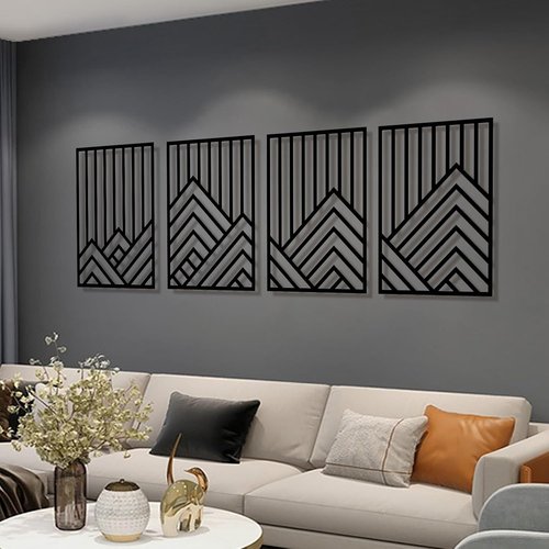 **Skiennix Abstract Black Metal Wall Decor - Minimalist 3D Mountain Line Art | 16"x11" for Living Room & Office**