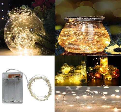 BXROIU Fairy Lights - 2 x 20 LEDs Battery Operated Silver Wire String Lights | Warm White for Bedroom & Christmas Decor (6.6 ft)