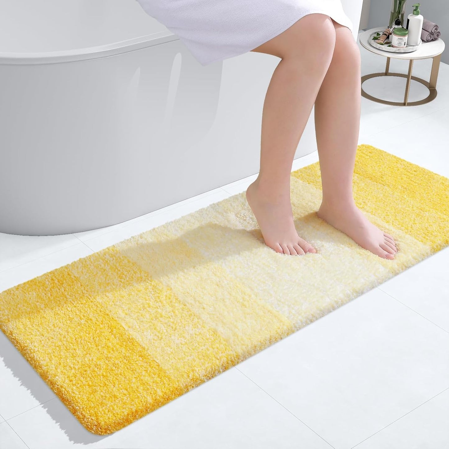 OLANLY Bathroom Runner Rug - Extra Soft Microfiber Mat 47x17 | Quick-Dry, Washable, Rubber Backing, Yellow