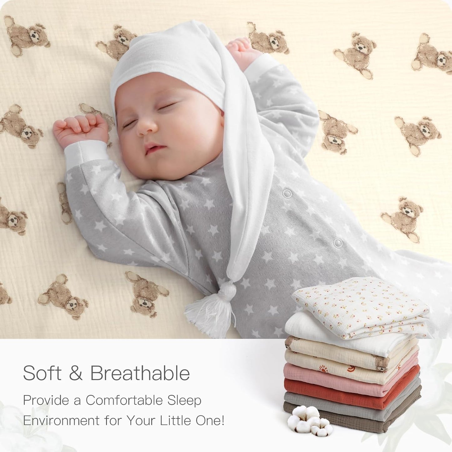 Skiennix 100% Organic Cotton Muslin Crib Sheets - Soft Boho Neutral Design | 2 Pack, 52x28 Inches