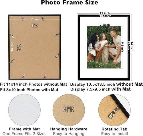 JCJMY 11x14 Picture Frames Set - 10 Pack Black Gallery Wall Frames for 8x10 Photos with Mat