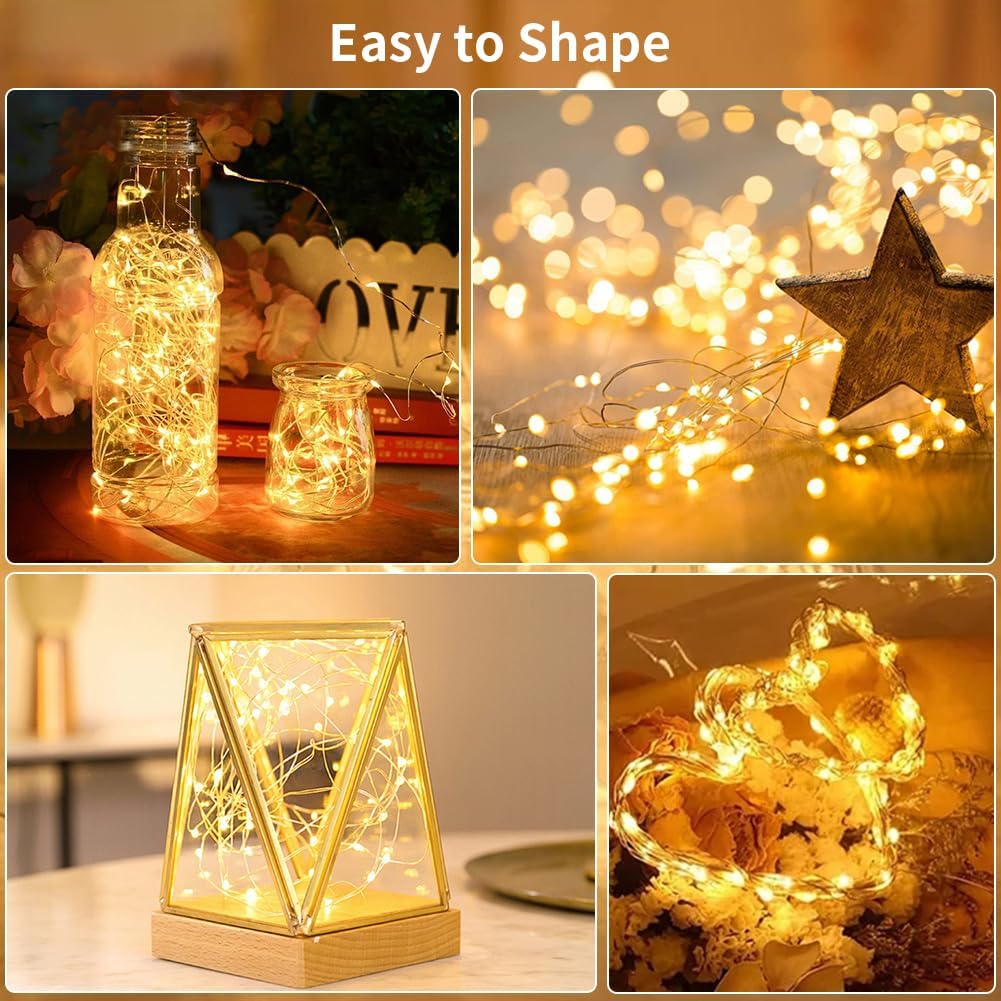 Battery Operated Fairy Lights - 50 LED Copper Wire String Lights with Remote & Timer, 16.4ft Waterproof Twinkle Lights for Christmas, Wedding & Home Decor