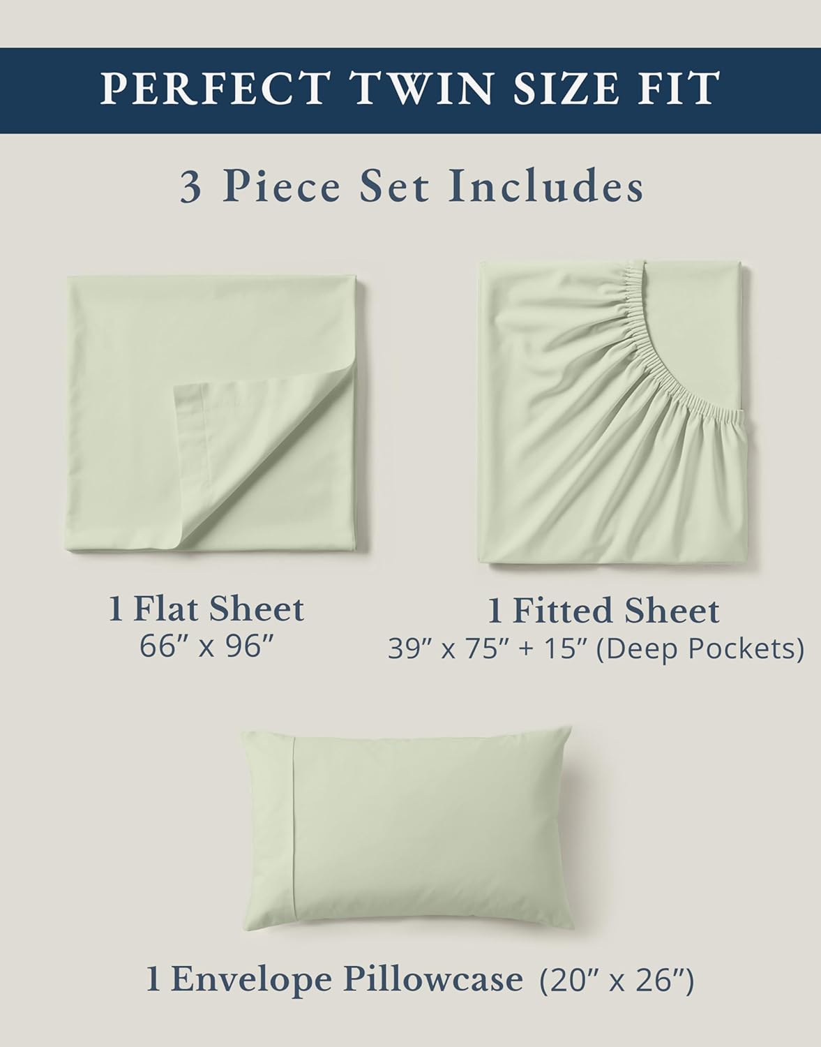 LANE LINEN 100% Organic Cotton Twin Sheets - Soft Percale Weave, Temperature Regulating, Mineral Color