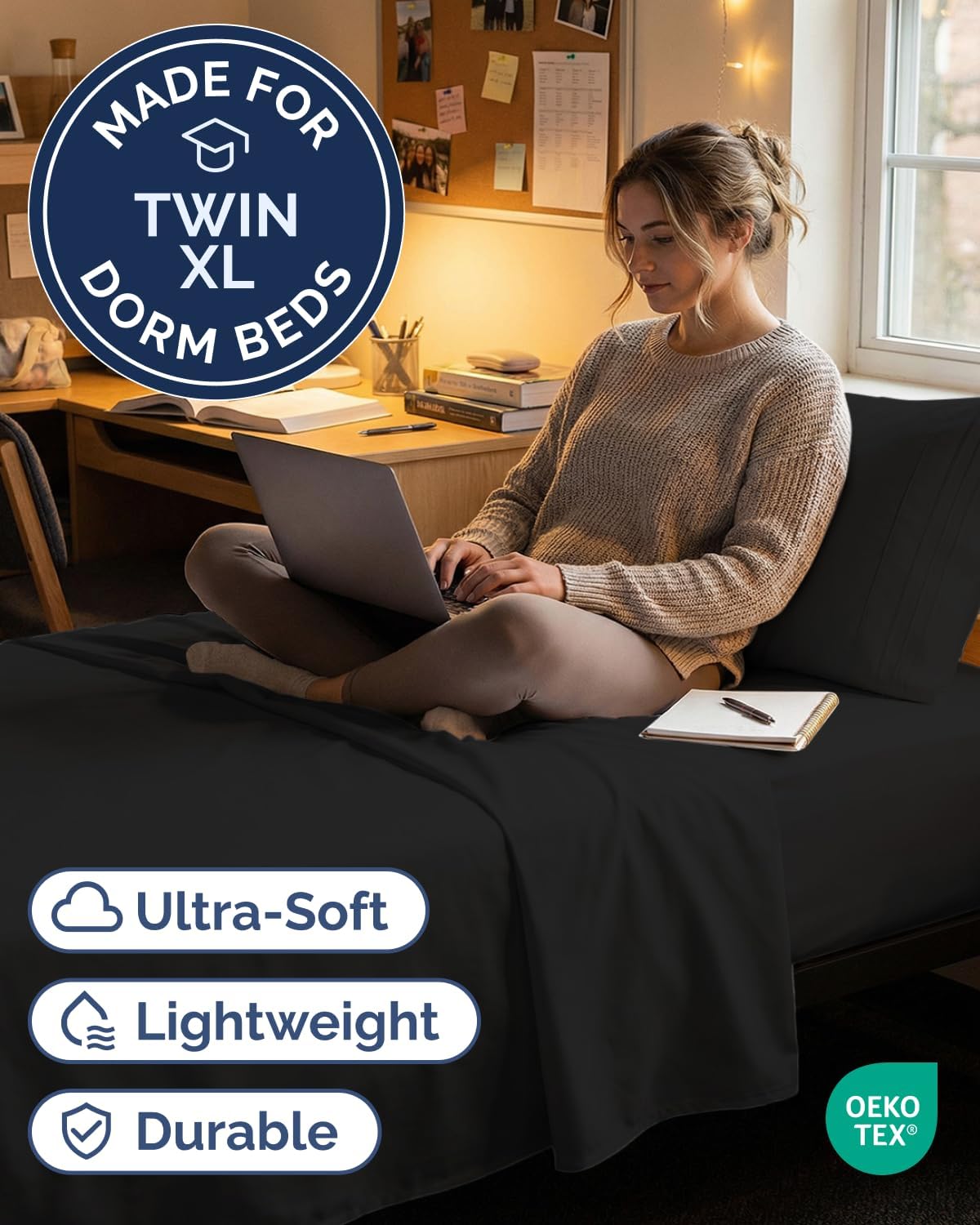 Skiennix Twin XL Sheet Set - Comfy Cooling Bed Sheets | Ultra-Soft, Deep Pockets, Wrinkle-Free - Black