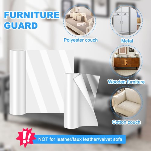 Anti Cat Scratch Furniture Protector Premium Reusable Thickened Clear Transparent Single-Sided Sticky Couch Guard Repositionable Cat Claw Deterrent Tape for Sofas Tables etc (196.85x11.8in)