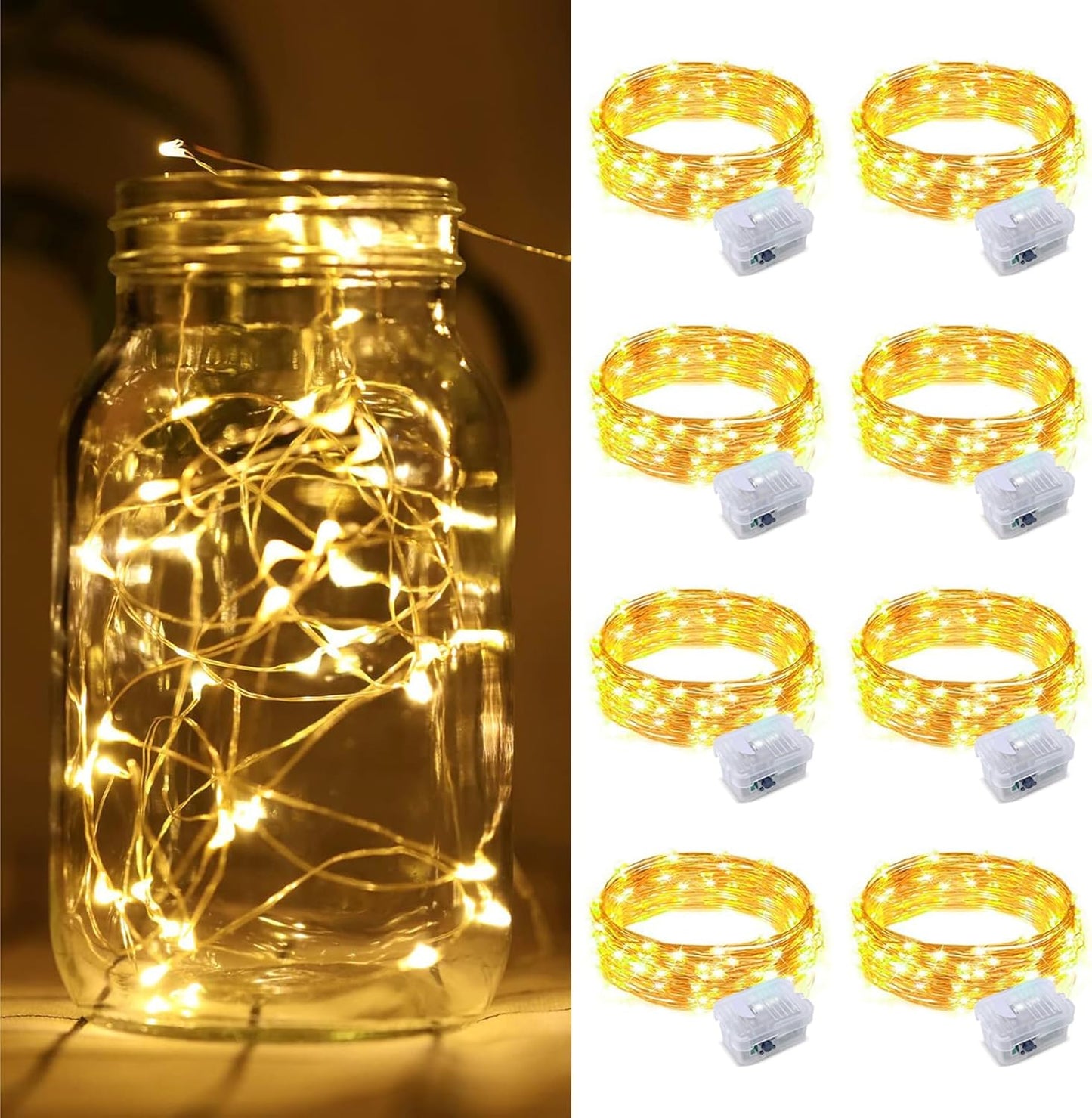 ZGWJ Fairy Lights - 8 Pack Battery Operated 7ft Mini LED String Lights | 3 Modes for DIY & Events