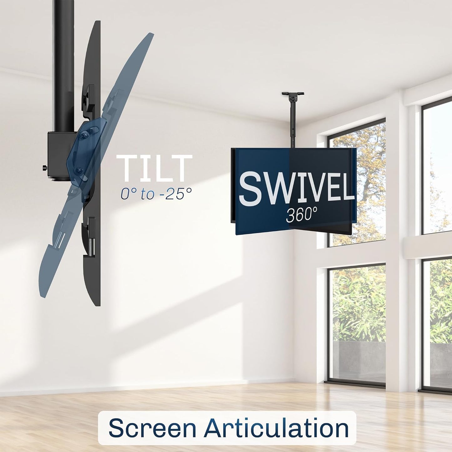 VIVO Ceiling Swivel TV Mount - Adjustable Height for 43 to 86 Inch Screens | Supports 132 lbs, Black
