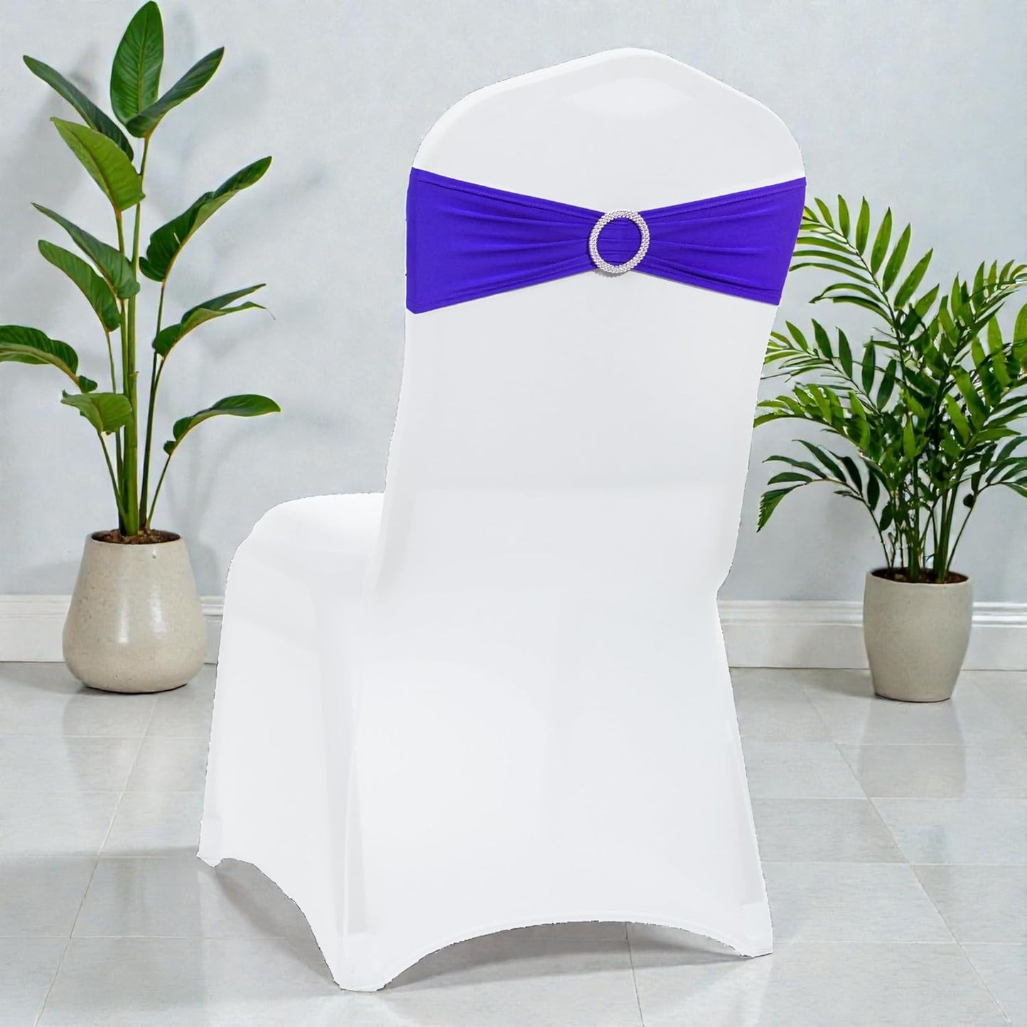 MDS Premium Stretch Chair Sashes - Pack of 25 Royal Blue Covers with Buckle Slider for Weddings & Events