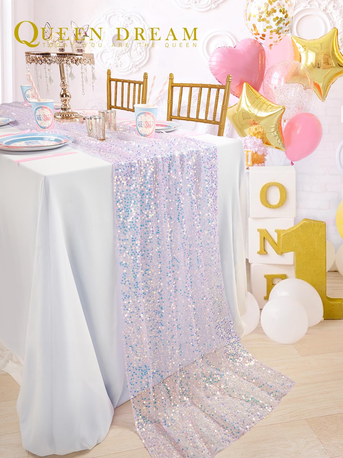 Sequin Iridescent Table Runner 25x120 Inches Purple Table Runners Sparkly Lavender Fabric Mermaid Party Decorations