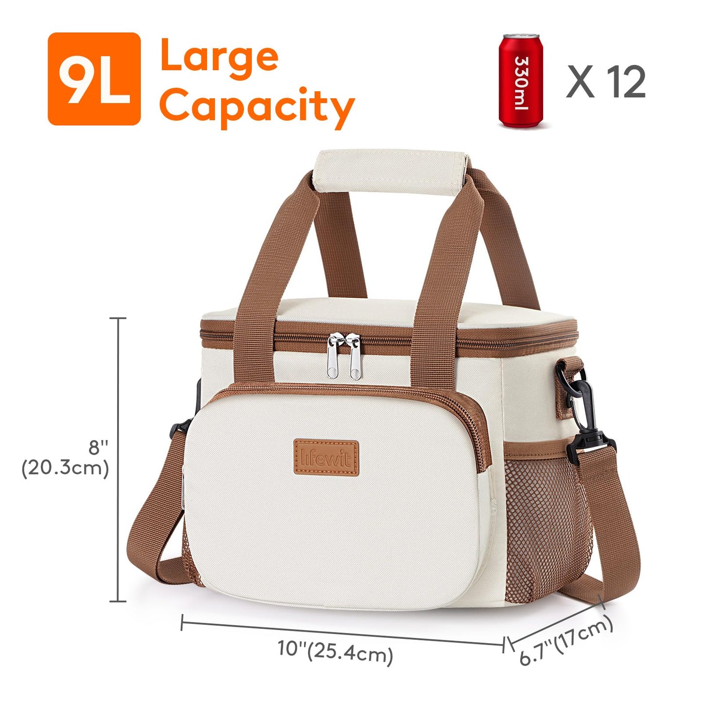 Lifewit Medium Lunch Bag, Insulated Lunch Box, Soft Cooler Cooling Tote for Adult Men Women, Beige 12-Can (9L)