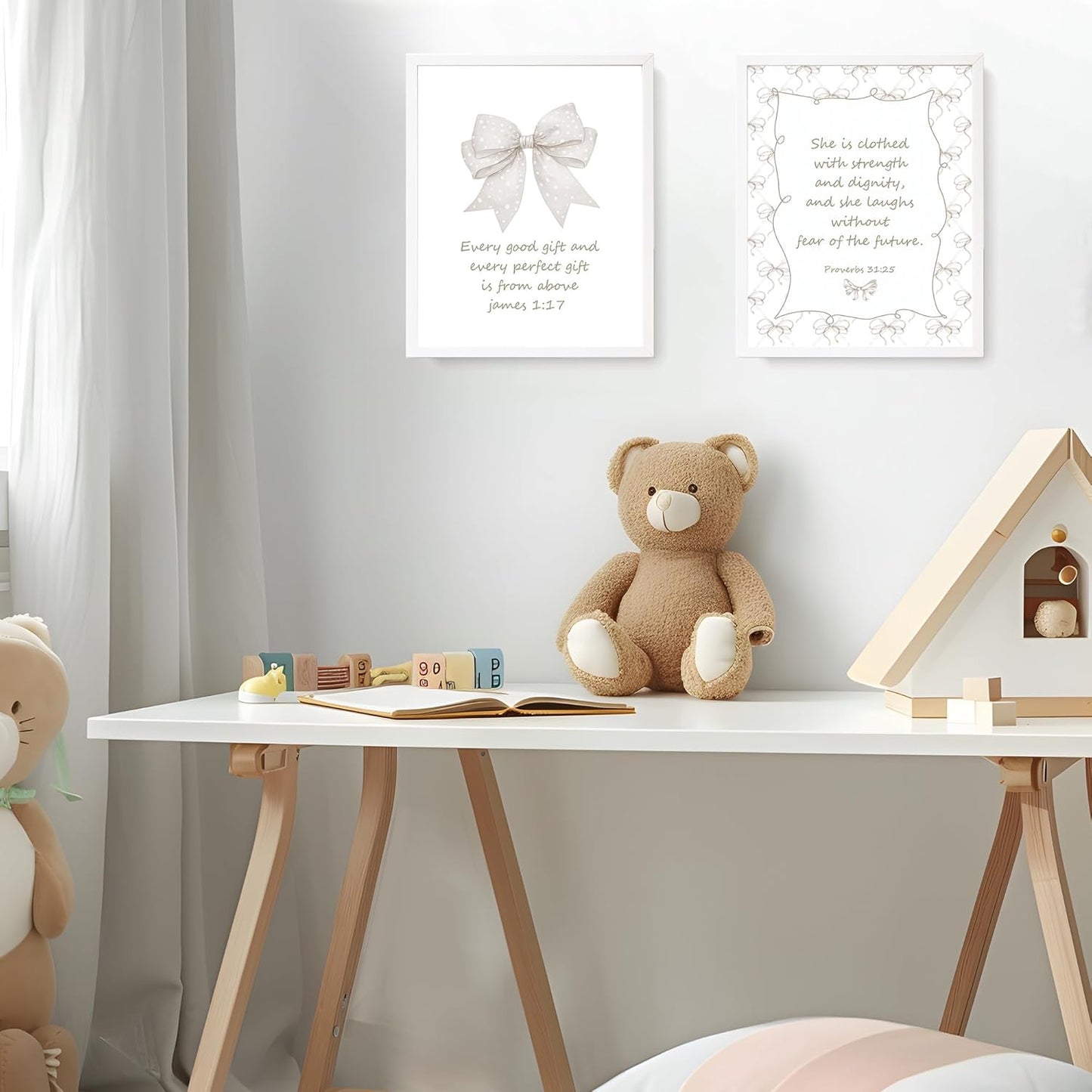 LARTSFRO Coquette Beige Bow Wall Art - Inspirational Christian Decor for Bedroom & Bathroom | Set of 4 Unframed 10x8 Inch Prints