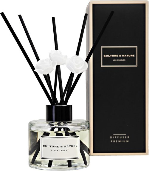 CULTURE & NATURE Reed Diffuser Set - Black Cherry Scented Home Fragrance | 4oz (120ml) Decor