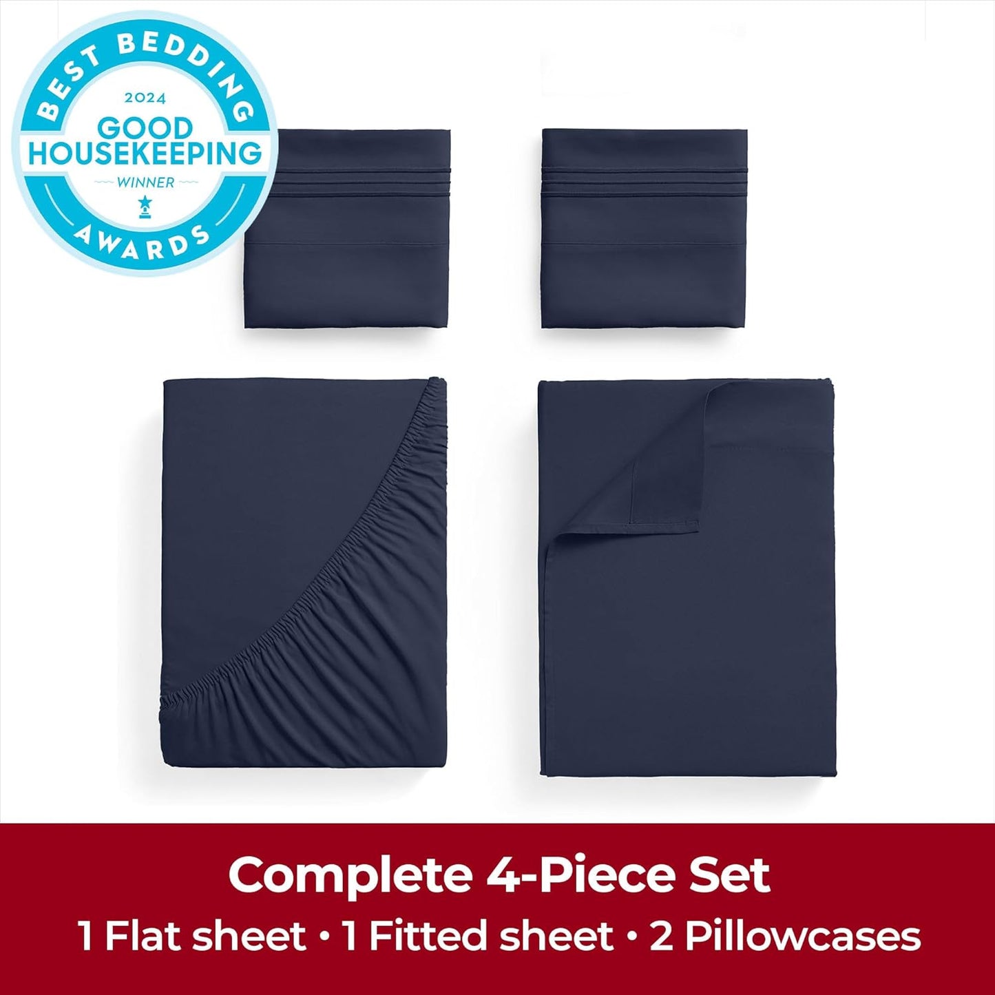 Mellanni Extra Deep King Sheets - 4 PC Hotel Luxury Bedding Set - Ultra Soft, Cooling, Stain Resistant (Navy Blue)