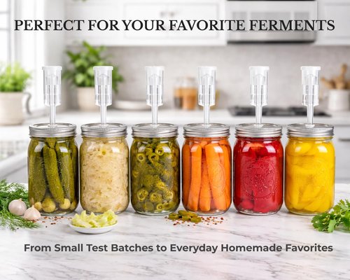 Jillmo Fermentation Lids for Wide Mouth Jars, Pack of 6 Fermenting Kit for Making Sauerkraut, Kimchi, Kombucha (NO Jars)