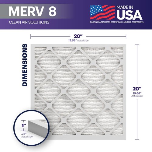 BNX TruFilter 20x20x1 Air Filter MERV 8 (6-Pack) - Made in USA | Electrostatic Pleated HVAC Filters for Dust, Pet & Mold Defense