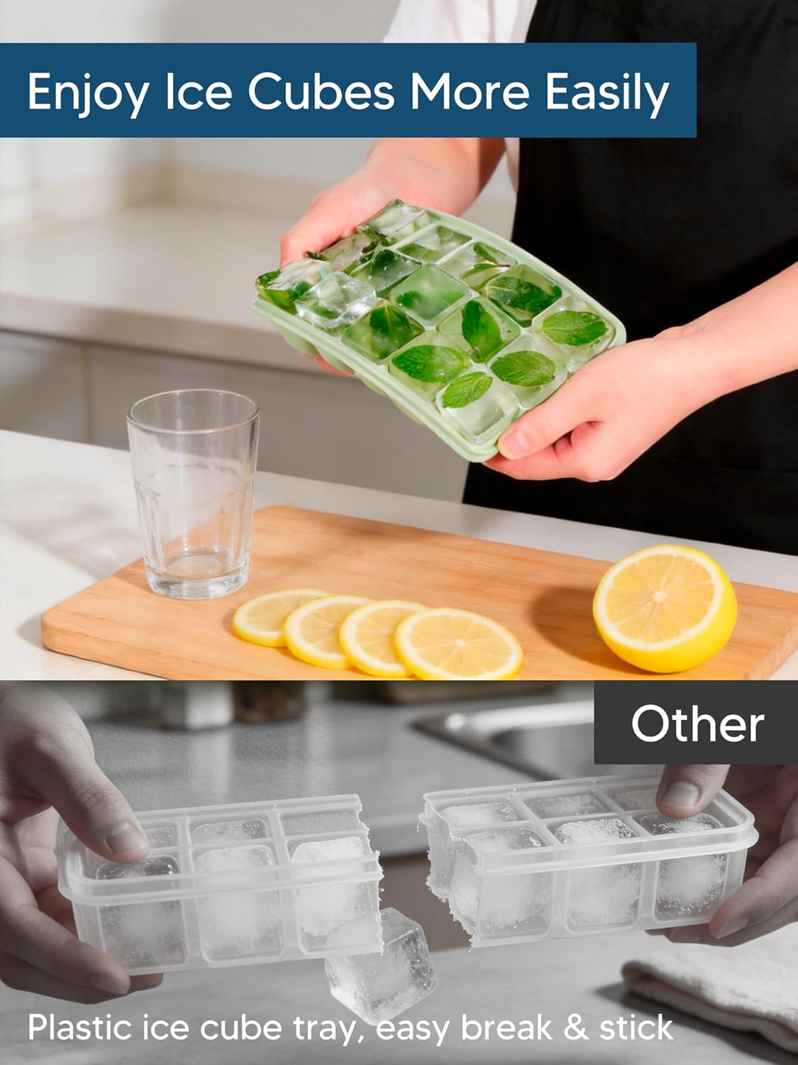 Skiennix Silicone Ice Cube Trays - Easy Release, Stackable & Reusable | 4 Pack with Lids for Cocktails & Whiskey