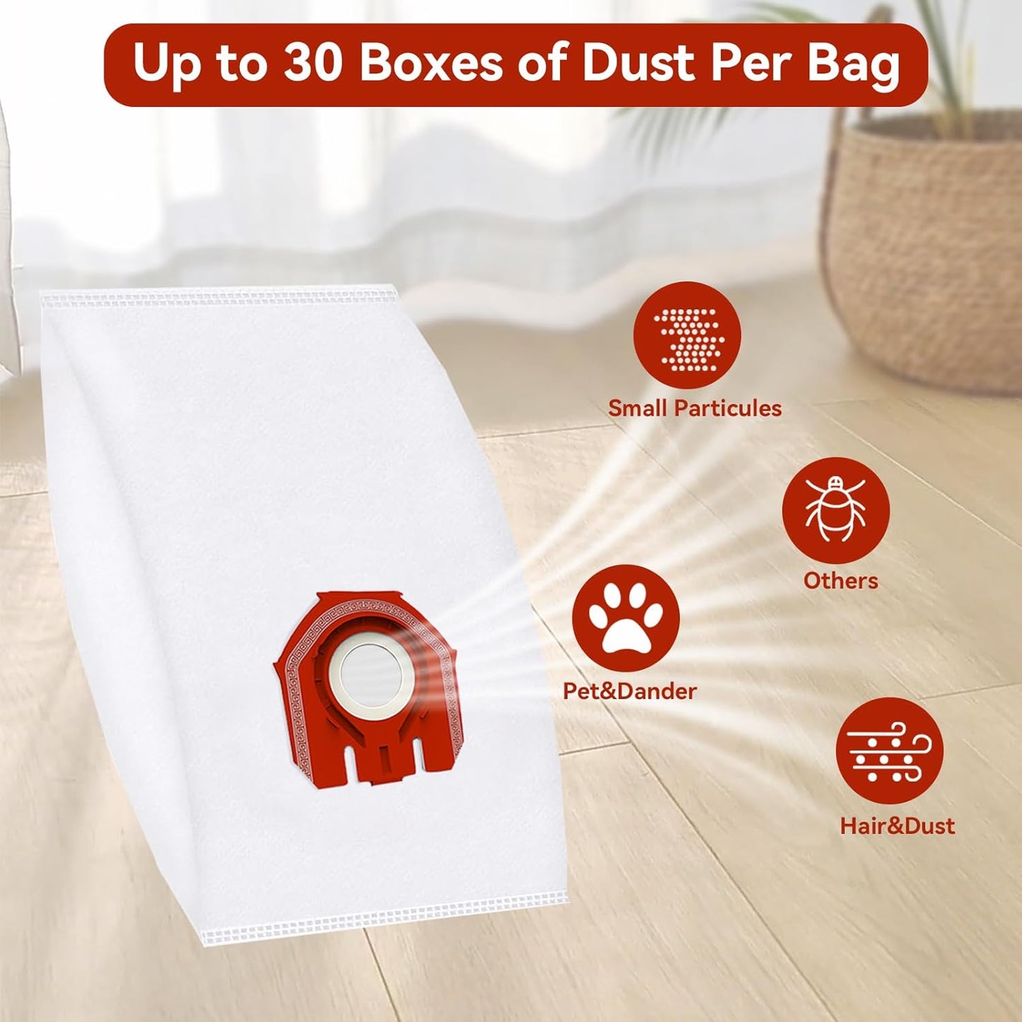 WAIKAS AirClean 3D Vacuum Cleaner Bags - Pack of 2 for Miele FJM/GN Vacuum Models | Red
