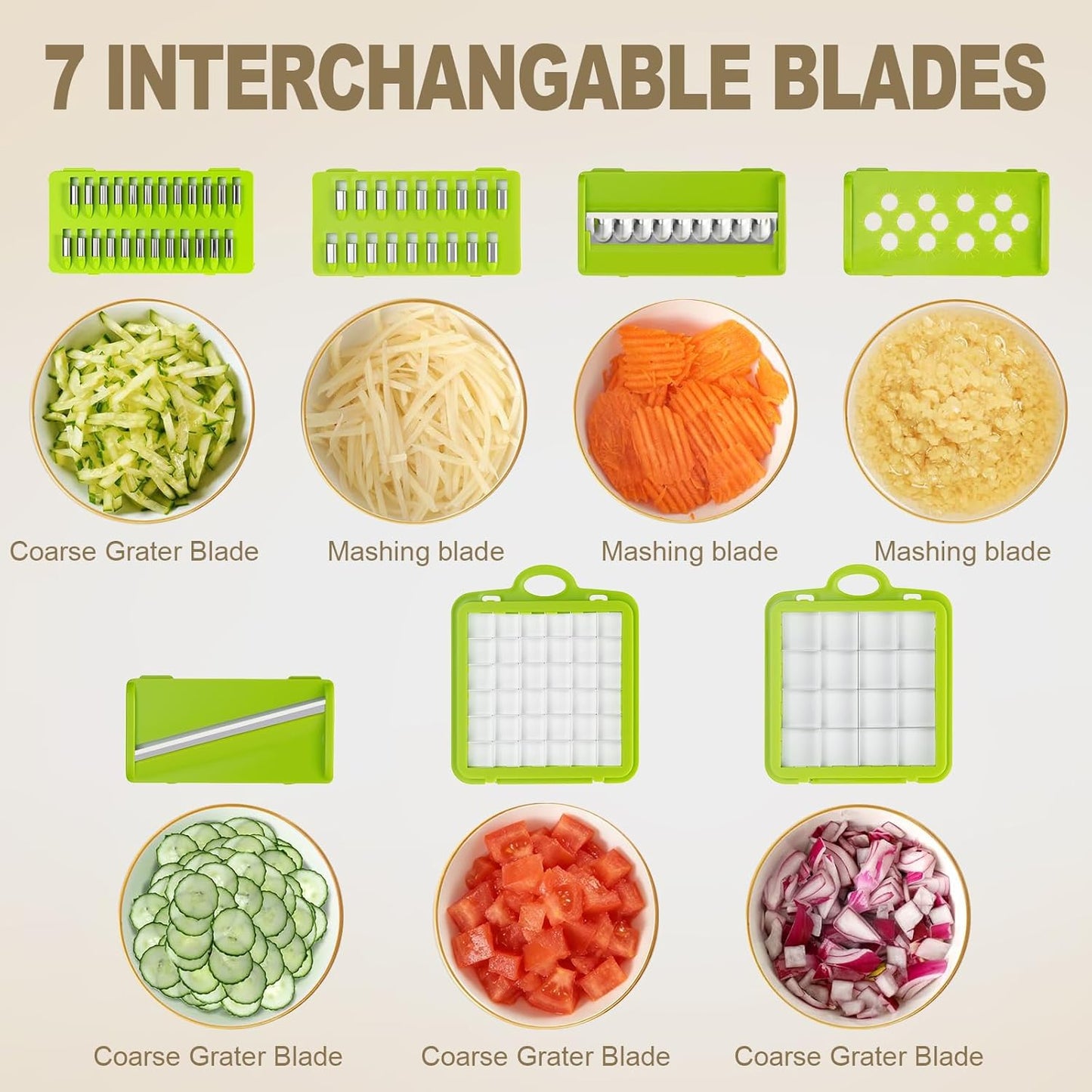 Skiennix 15-in-1 Vegetable Chopper - Multifunctional Cutter with 8 Blades & Container | Gray