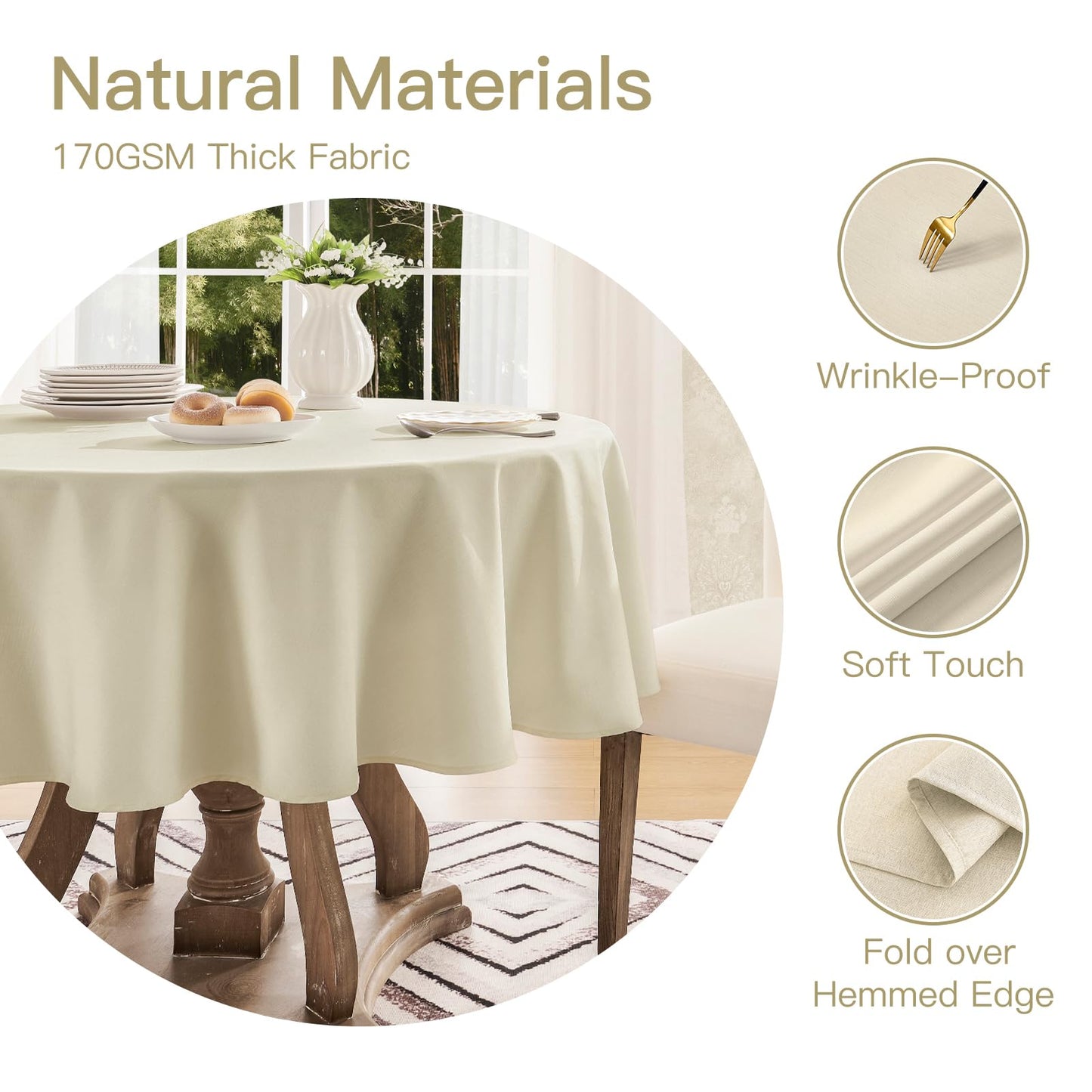Veblandy Tablecloth Linen Textured Waterproof & Stain Resistant Table Cloth Wrinkle Free Decorative Fabric Farmhouse Table Cover for Dining/Party/Buffet/Wedding, 60 x 60 Inch, White