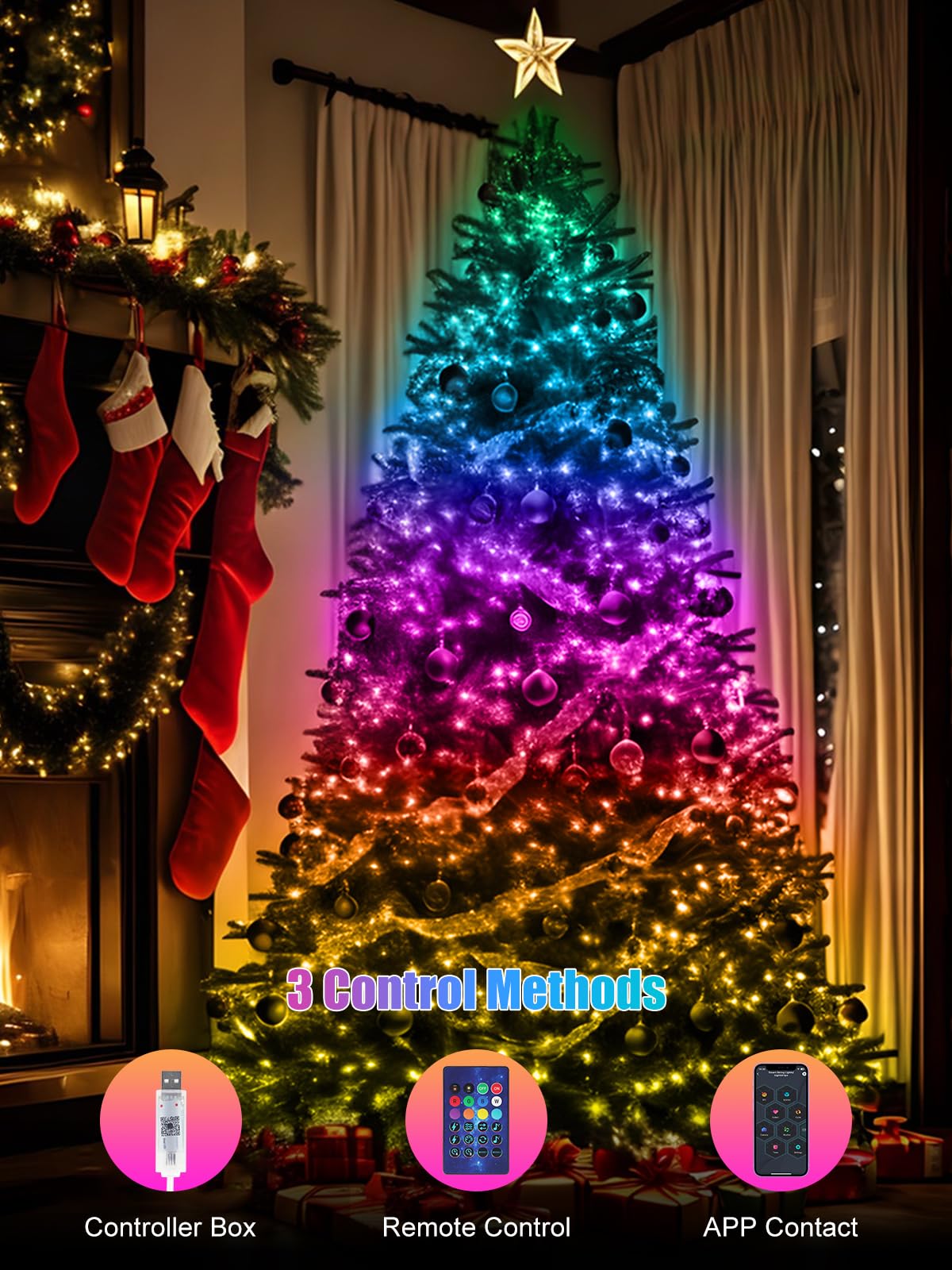 Electight Fairy Lights 66FT/20M, [APP & Remote Control] 200 LEDs RGB Smart IC Multicolor String Lights Indoor, Music/Voice Sync Color Changing, IP65 Waterproof String Lights for Bedroom, Party, DIY