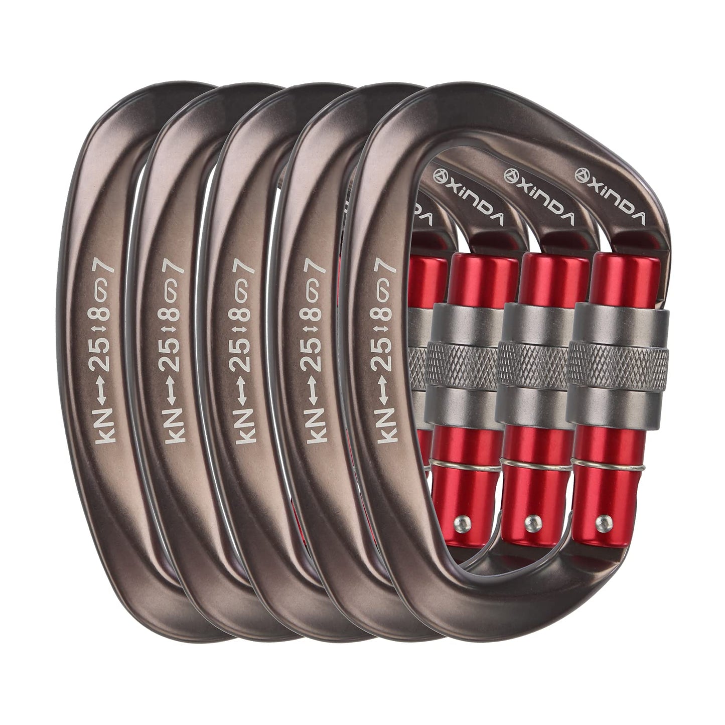 XINDA Screwgate Locking Carabiner Clip - Professional Rock Climbing Carabiner Screw Lock,Heavy Duty Carabiners for Climbing,Mountaineer,Hammock,Camping,Outdoor Equipment (5 pcs Gray)
