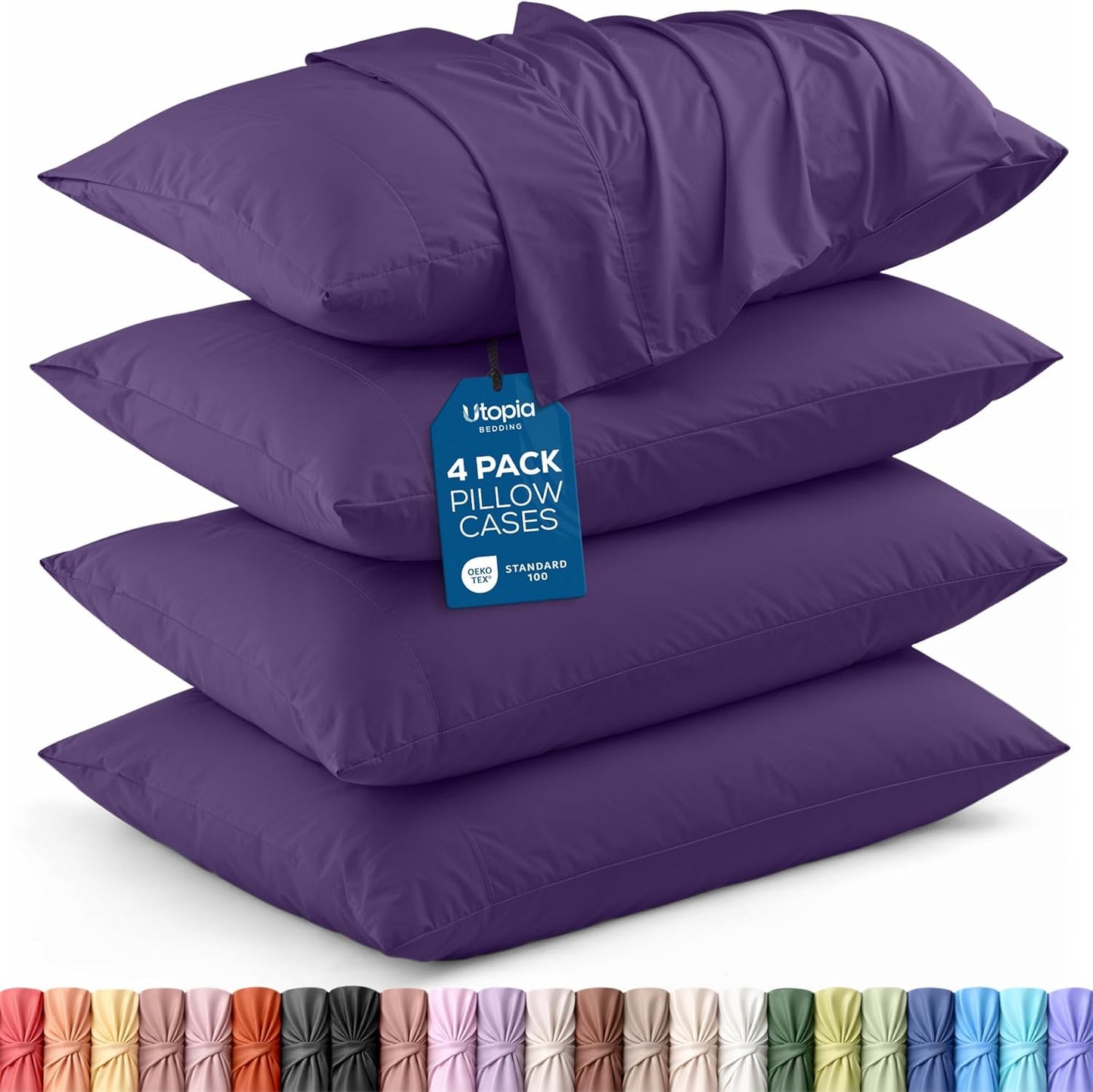 Utopia Bedding Standard Pillowcases - Soft Brushed Microfiber - 4 Pack, 20 x 26 Inches, Eggplant Color