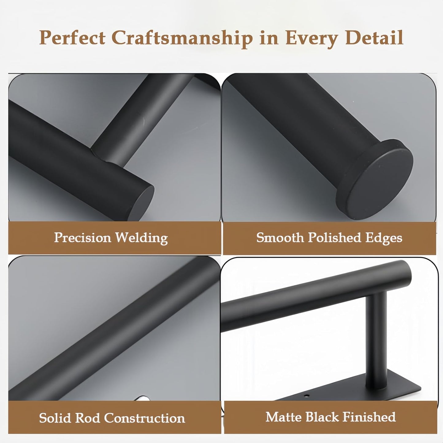 SEIDO Paper Towel Holder - Matte Black SUS 304 Stainless Steel Wall Mount | Adhesive or Screw Installation