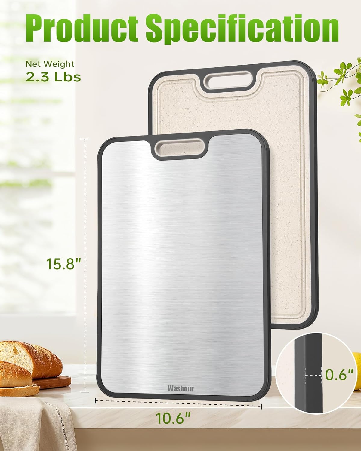 Titanium Cutting Boards - Non-Toxic 2-in-1 Double-Sided Chopping Board | Large 16”×11” for Meat & Vegetables