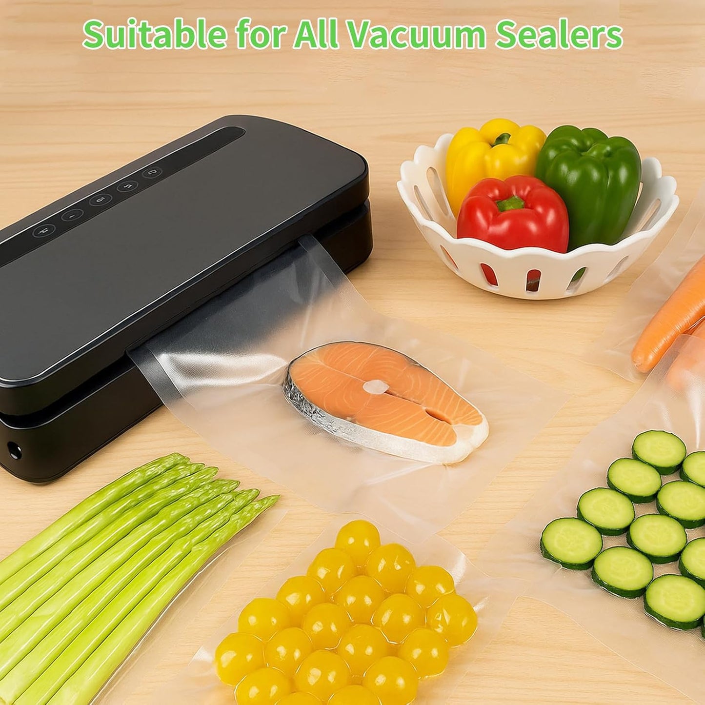 MakMeFre Vacuum Sealer Bags - Heavy Duty, BPA-Free, 200 Gallon Size | 11" x 16" Pre-Cut for Food Storage
