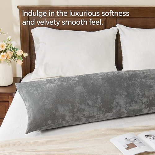 BEDELITE Velvet Body Pillow Cover - Soft & Plush 20x54 Zippered Pillowcase for Cozy Comfort (Gray)