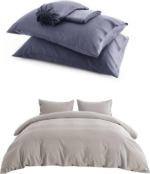 Bedsure Cooling Queen Sheet Set - Soft Linen Cotton Duvet Cover for Ultimate Comfort