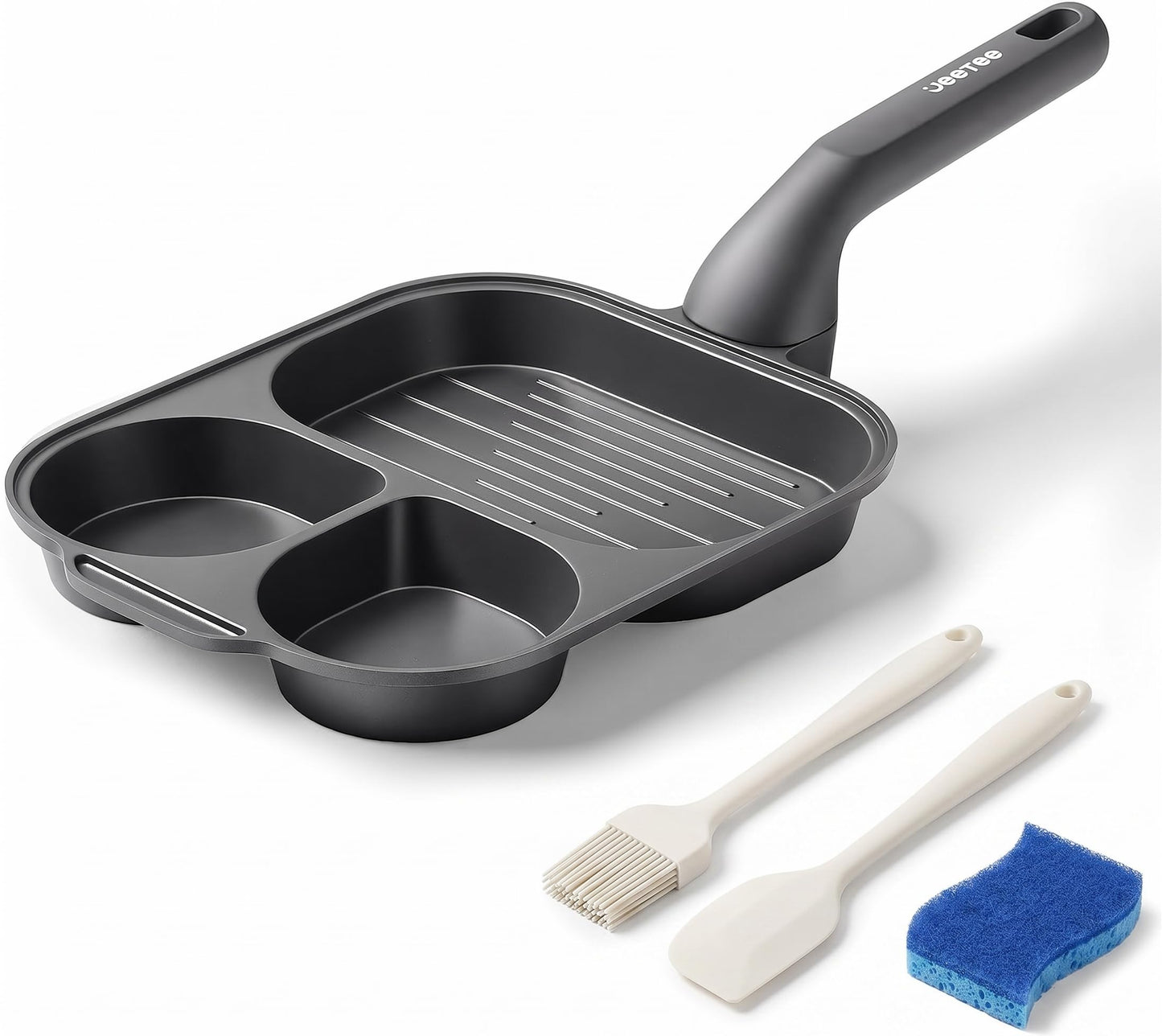 JEETEE Divided Egg Pan & Omelette Pan, 3-in-1 Breakfast Pan with Titanium Nonstick Coating, PFOA/PFOS/PTFE Free, Induction Compatible