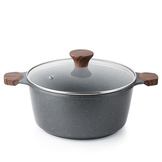 SENSARTE Nonstick Stock Pot with Lid, 4.5 Quart Induction Cooking Pot with Tempered Glass Lid, Stew Pot with Swiss Nonstick Granite Coating, PFOA PFOS APEO Free, Gray
