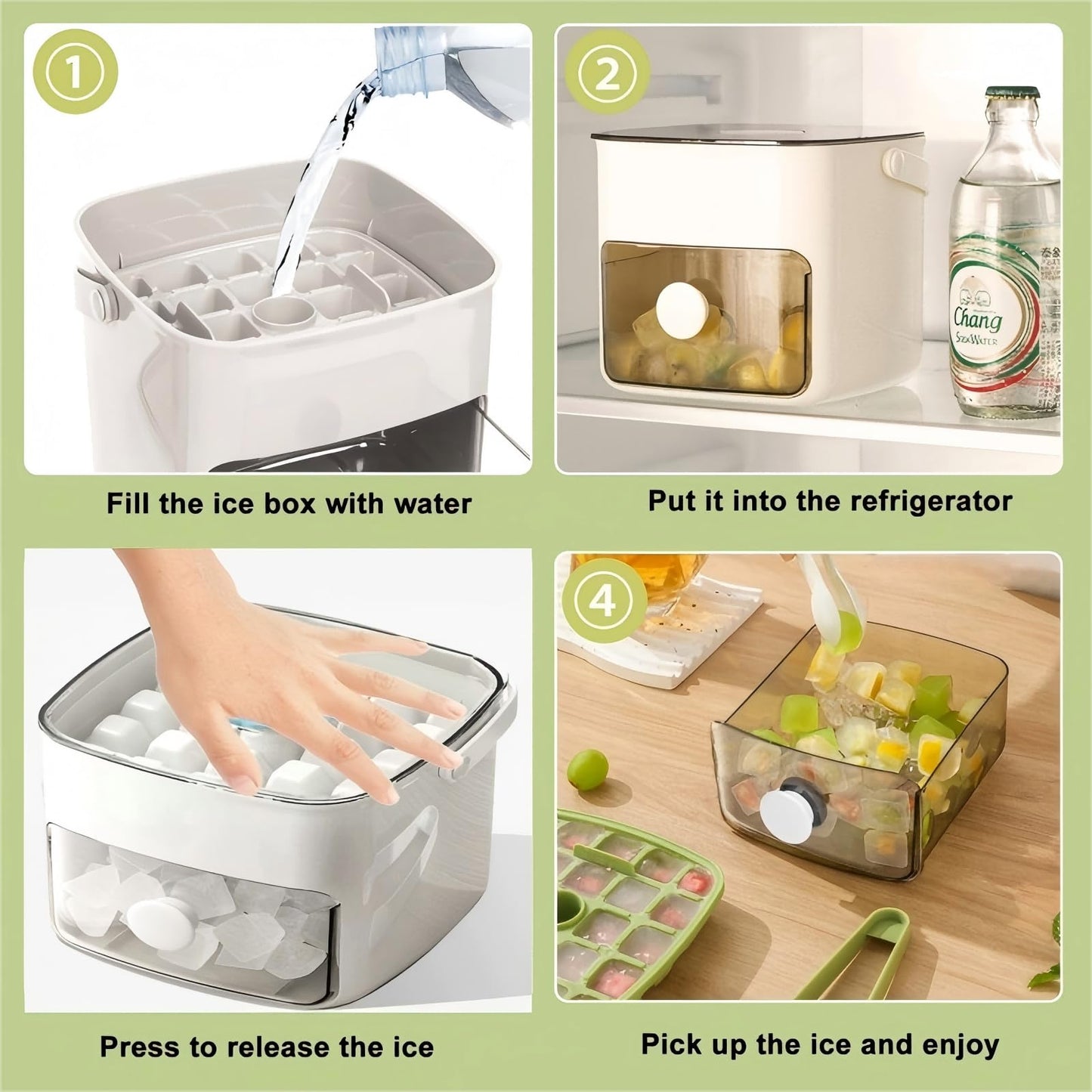 Ice Cube Tray with Lid & Bin Ice Maker for Freezer Ice Trays Ice Container- Ice Molds for Whiskey, Cocktail, Coffee Drinks, Beer with Ice Tongs Kitchen Gadgets Tools (White)