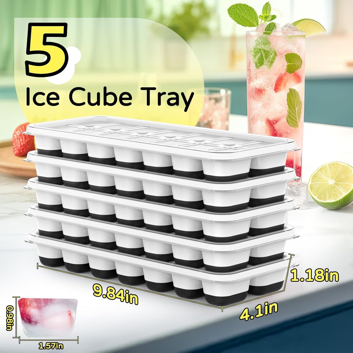 Stackable Silicone Ice Cube Tray Set by [Brand Name] - Easy Release, BPA-Free Molds for Cocktails & Drinks - Black, 5 Pack