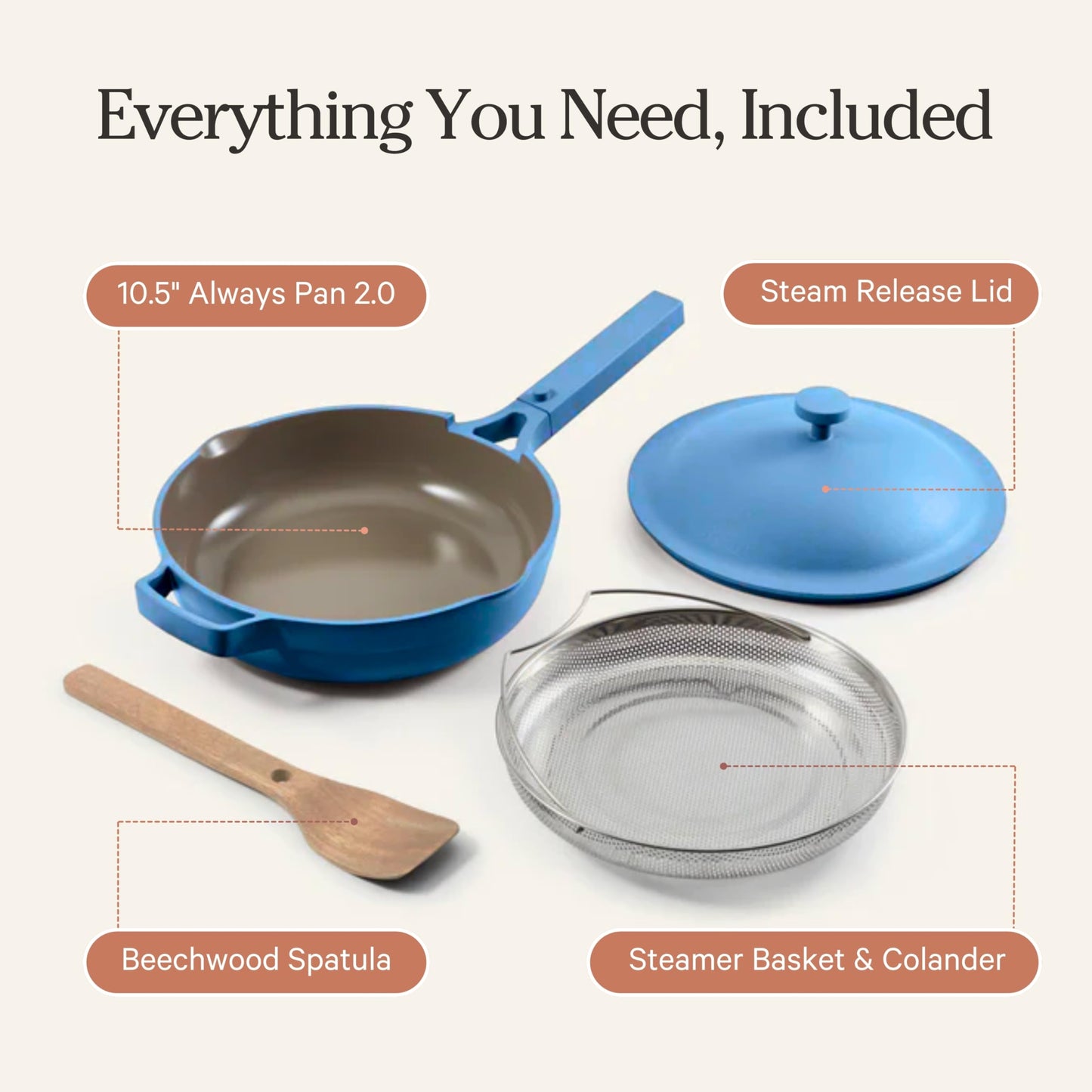 Our Place Always Pan 2.0-10.5” (2.6 Qt) Nonstick, Toxin-Free Ceramic Cookware | Patented 10-in-1 Aluminum Frying & Sauté Pan | Safe for Oven, Induction & All Cooktops up to 450°F | Forget-Me-Not Blue