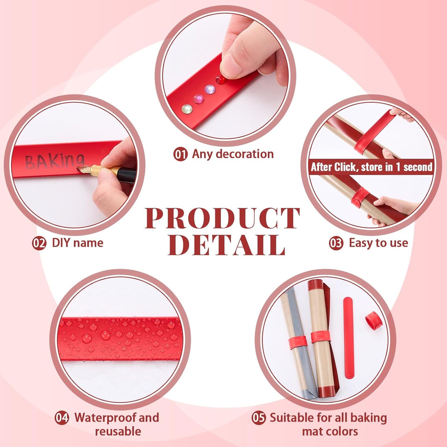 Teenyyou Silicone Storage Bands - 4 Pcs for Baking Mats & Wrapping Paper | Ideal for Christmas Organization